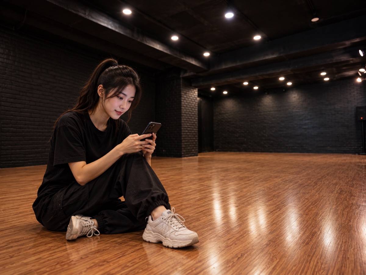 聯絡資訊|DANCE SOUL 舞魂街舞學校 1 學員在 DANCE SOUL 風格教室內使用手機查看課表與預約課程